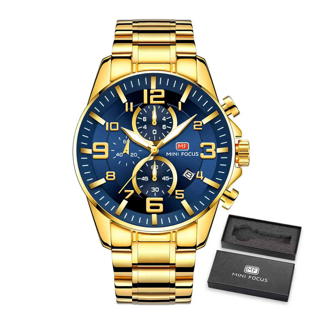 🔥 Reloj Mini Focus Chrono Gold Blue – Elegancia y Potencia en Tu Muñeca 🔥